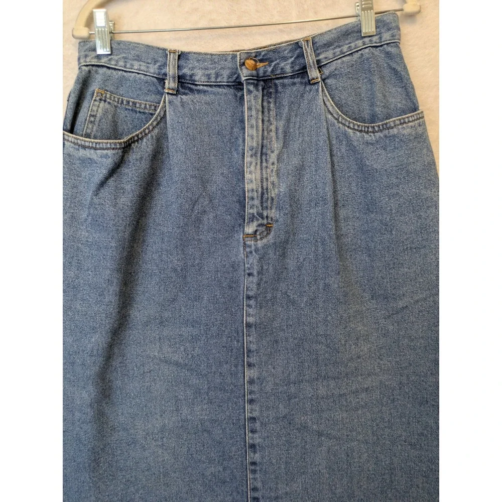 Eddie Bauer Denim‎ Midi Skirt Women's 8 Blue High Waisted Vintage 90s Pockets